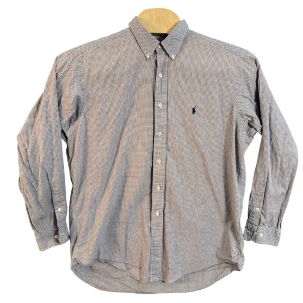 Ralph Lauren Yarmouth Mens 16.5 34/35 Blue White Micro Check Cotton Shirt